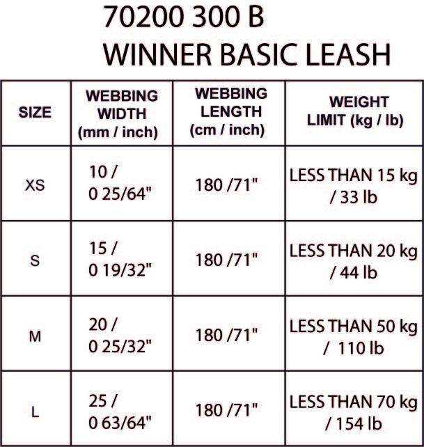 Icepeak Pet Winner Basic riem, maattabel