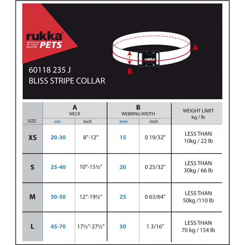 Rukka-Pets-bliss-polar-stripe Rukka Pets Bliss Polar Stripe Halsband, maattabel