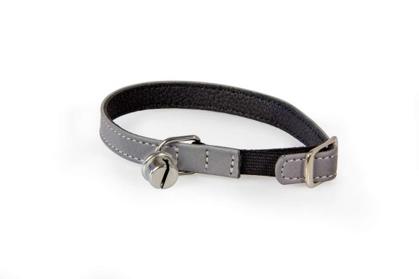 Das Lederband kattenhalsband met elastiek zilver/ zwart